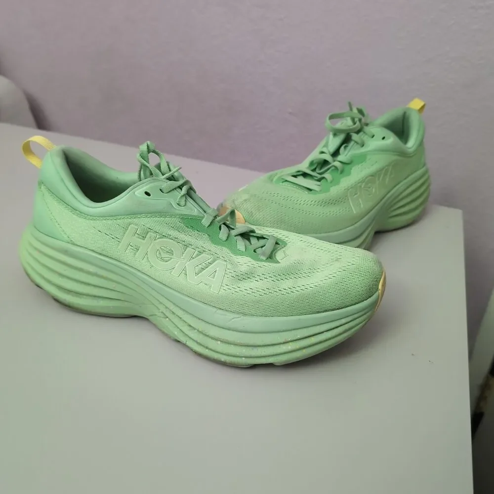 Hoka Bondi 8 Shoes Mens Size 9.5 D Lime Glow Sneakers Hoka One One